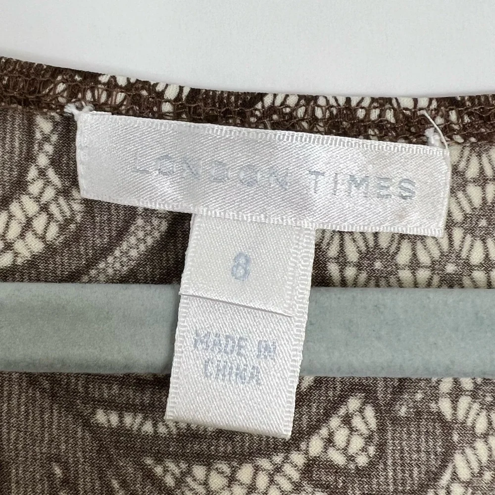 LONDON TIMES ruche waist dress with surprise neck brown and ivory floral… - Picture 3 of 6
